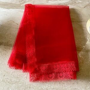 Red Lace Trim Scarf  shawl dupatta sari Wrap